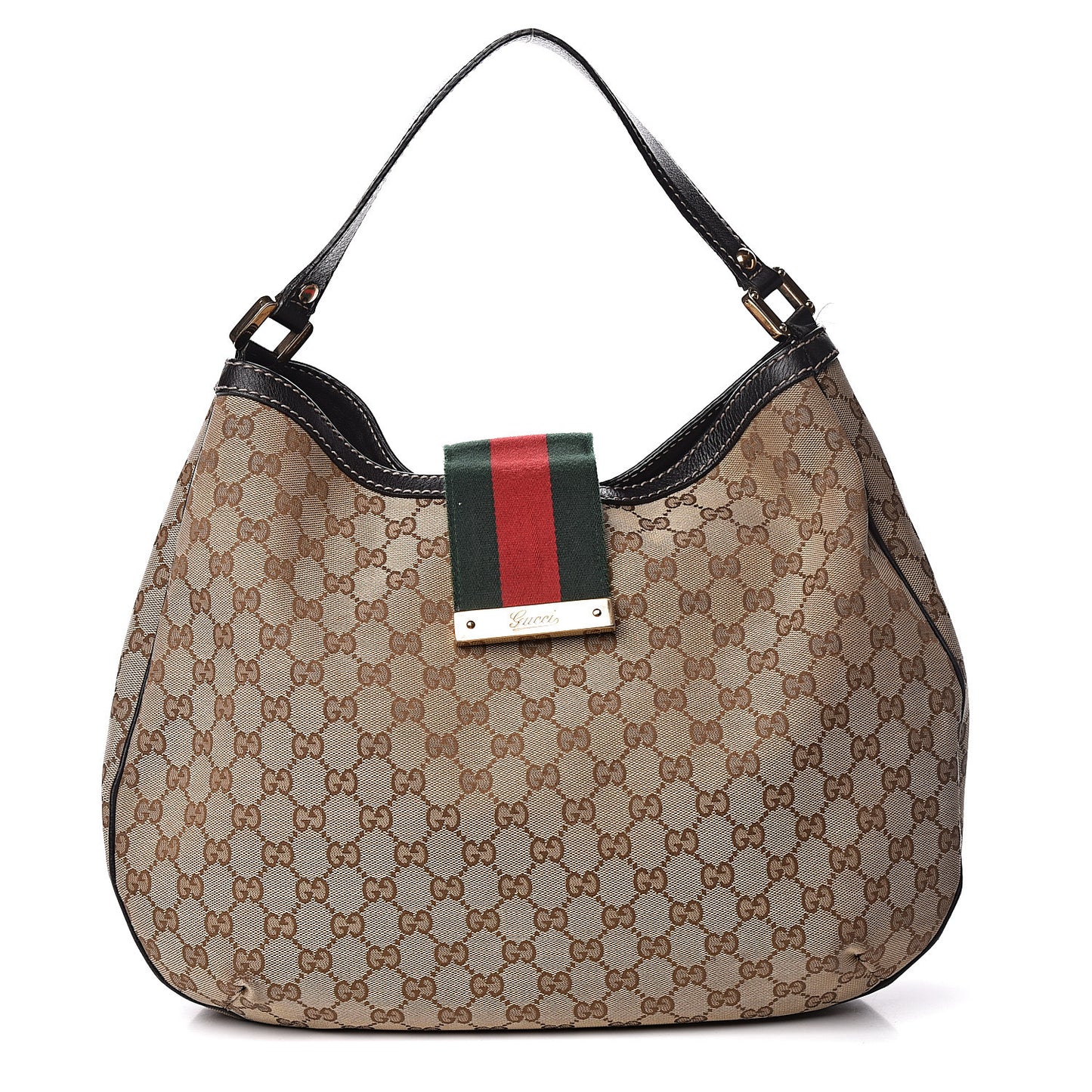 Monogram Large New Ladies Web Hobo Dark Brown