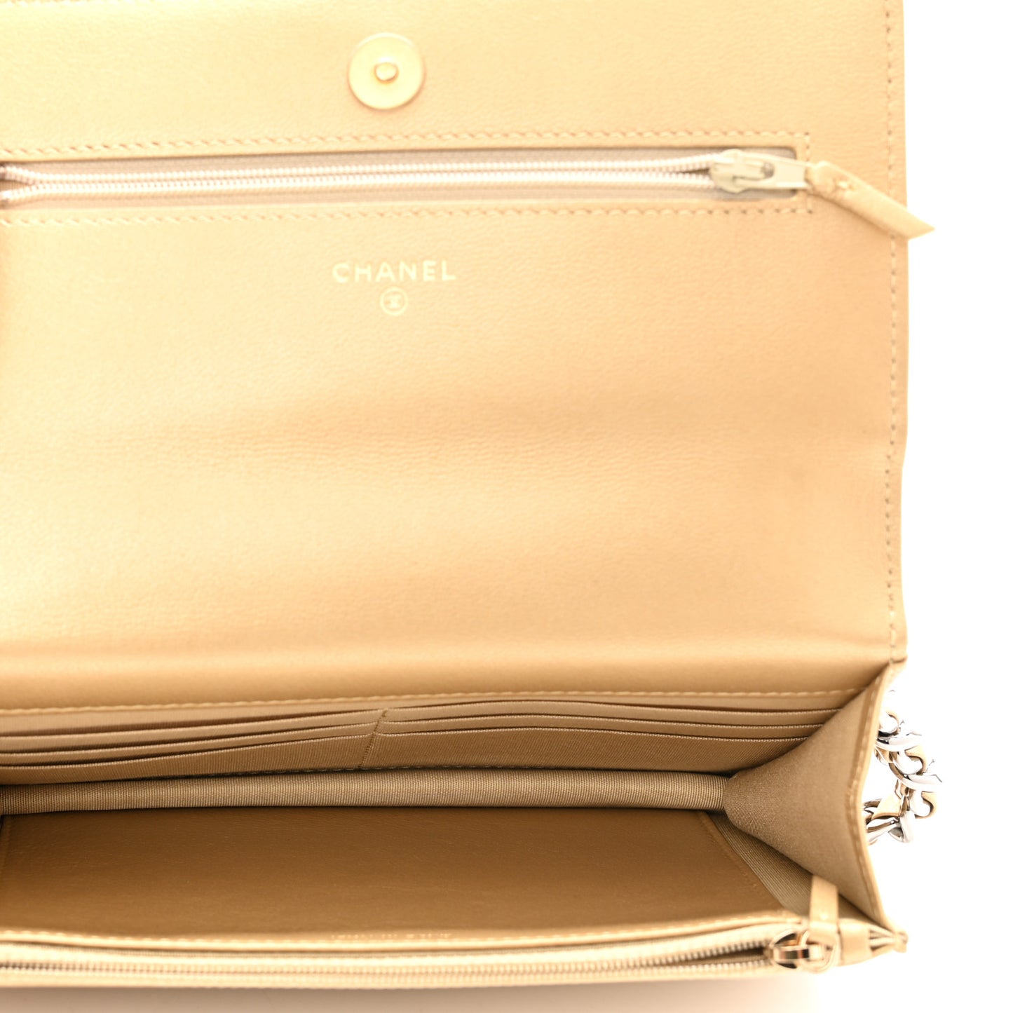 Metallic Goatskin Quilted Chanel 19 Wallet On Chain WOC Gold