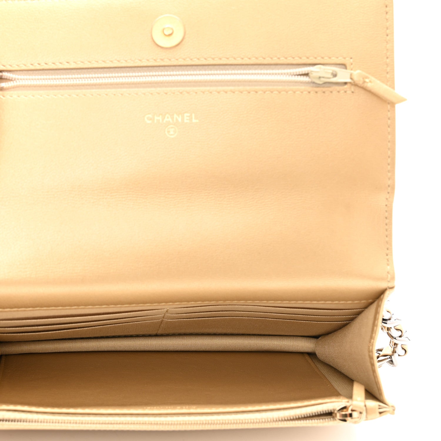 Chanel Metallic Goatskin Quilted Chanel 19 Wallet On Chain WOC Gold 5 of 13