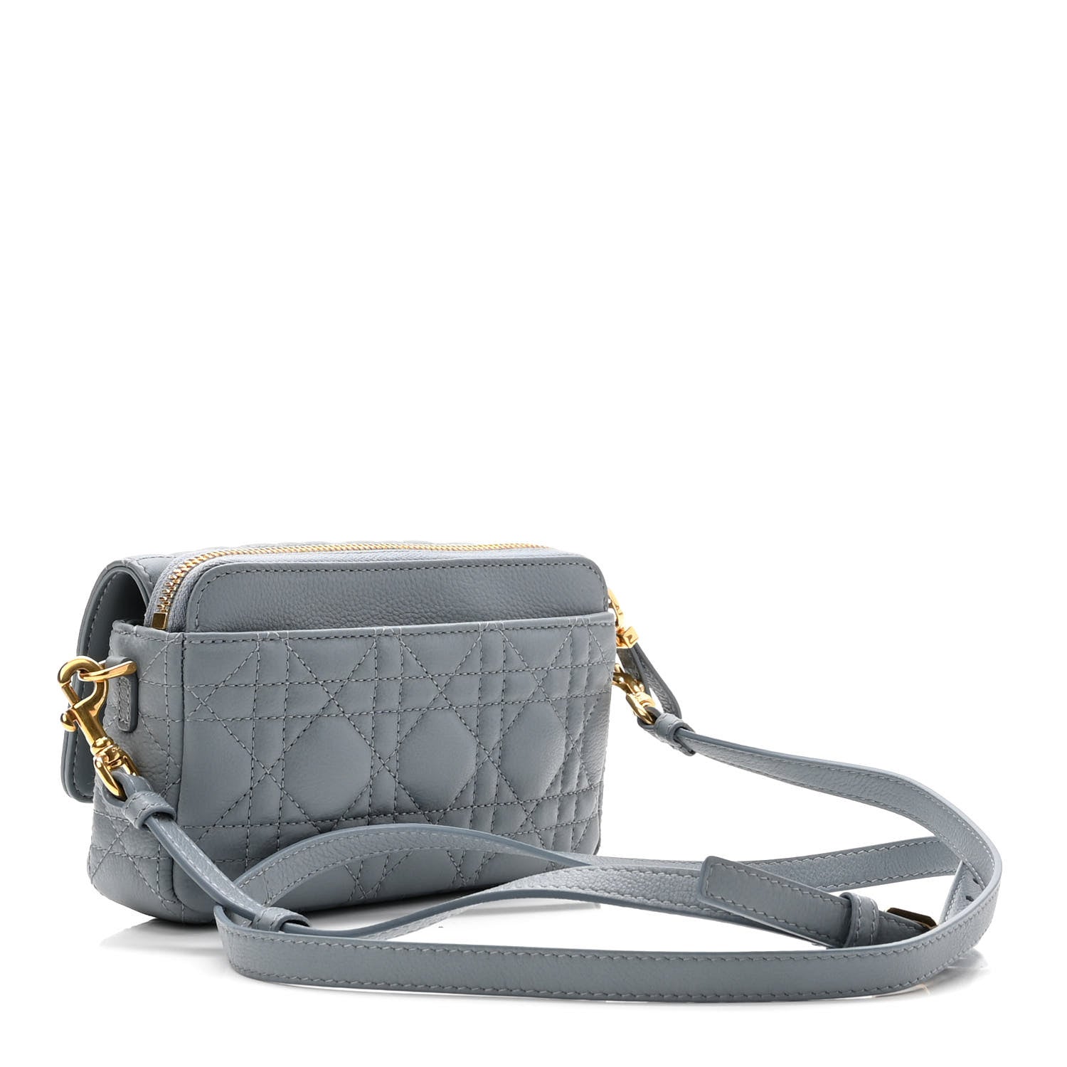 Christian Dior Supple Calfskin Cannage Caro Pouch with Chain Cloud Blue 3 of 10