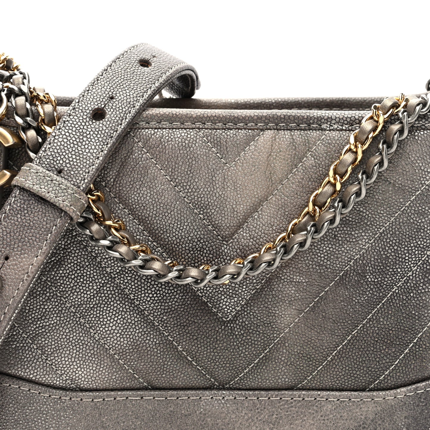 Metallic Caviar Chevron Quilted Small Gabrielle Hobo Light Silver Gold