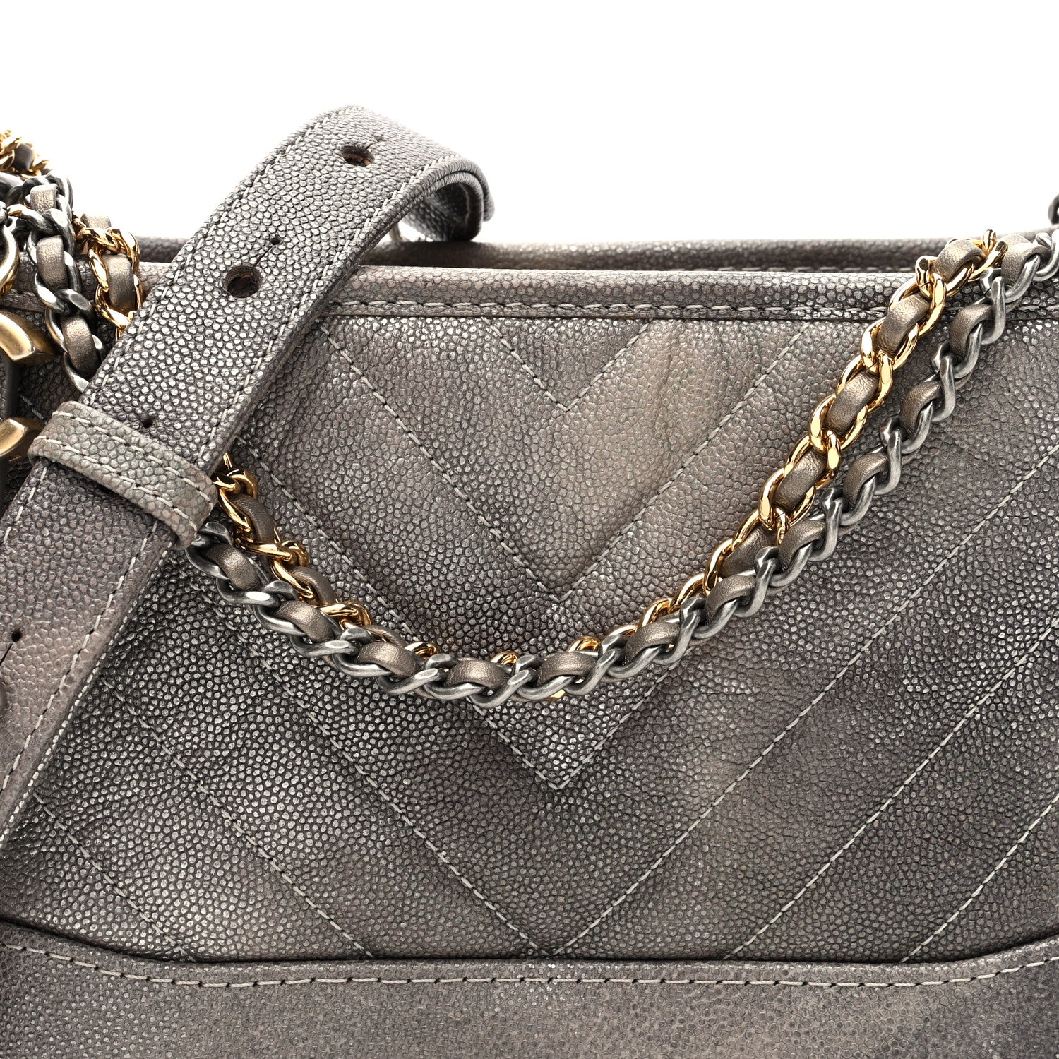 Chanel Metallic Caviar Chevron Quilted Small Gabrielle Hobo Light Silver Gold 8 of 10