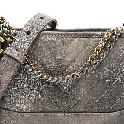 Chanel Metallic Caviar Chevron Quilted Small Gabrielle Hobo Light Silver Gold 8 of 10