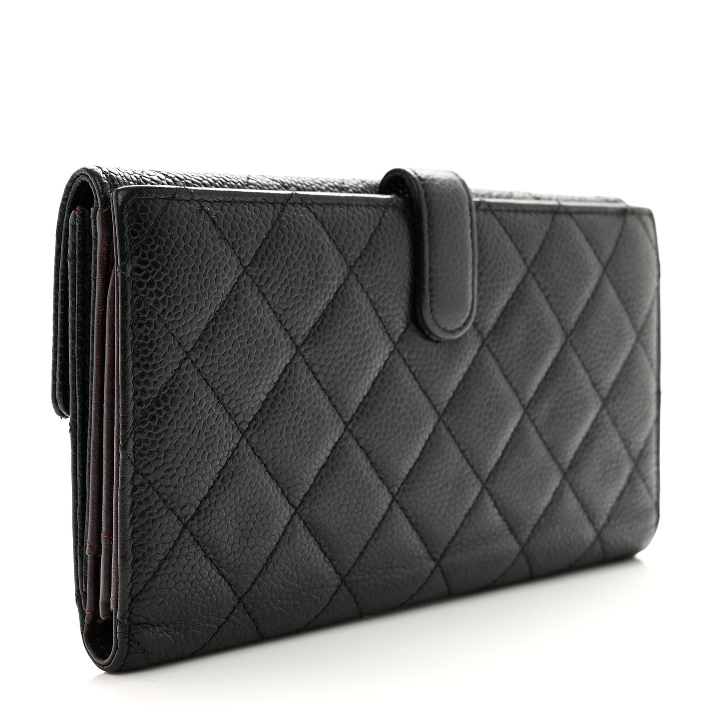 Caviar Quilted Large Gusset Flap Wallet Black