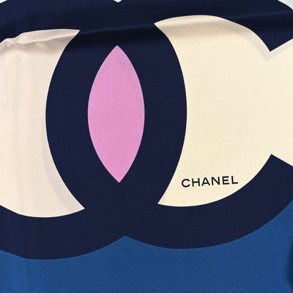 Chanel Silk CC Square Scarf Blue Pink 2 of 3