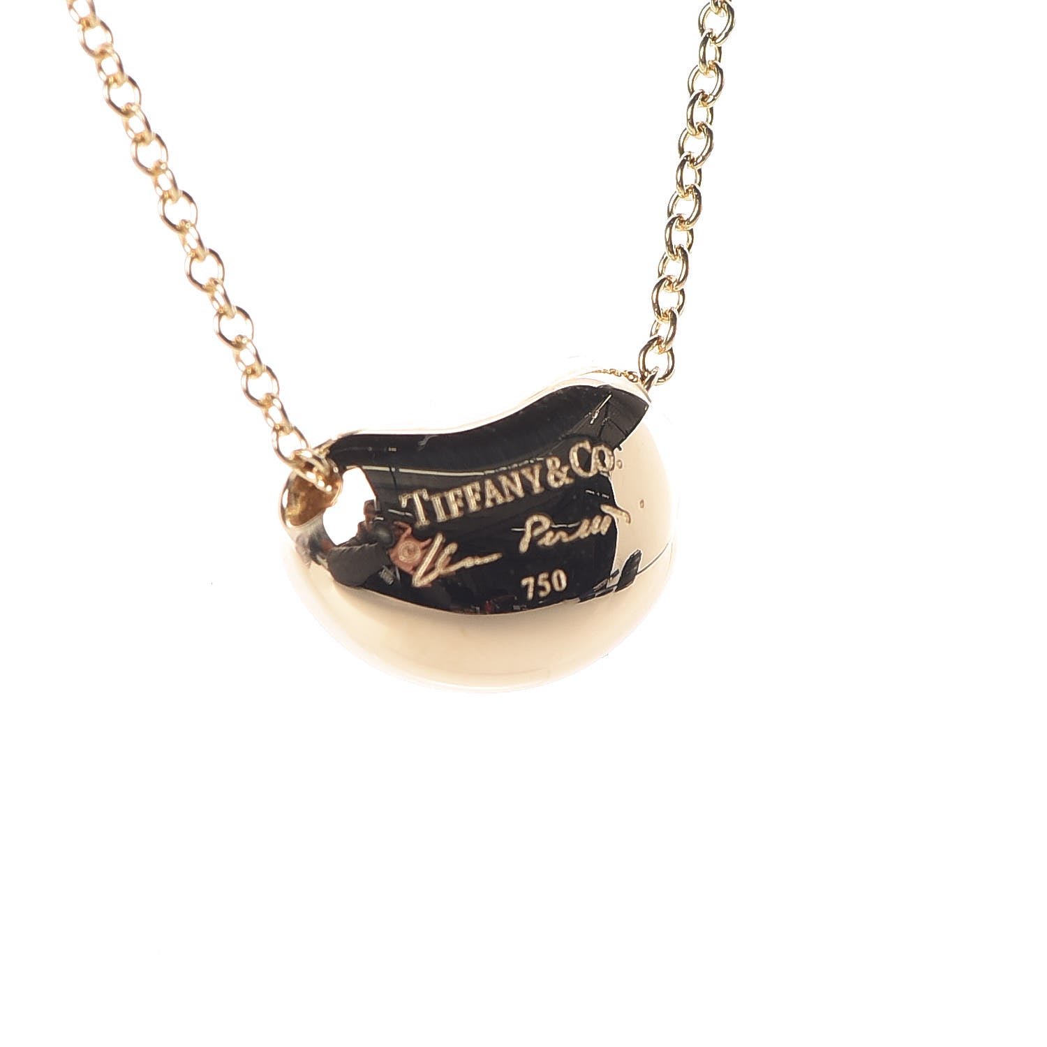 Tiffany 18K Yellow Gold 11mm Elsa Peretti Bean Pendant Necklace 4 of 8