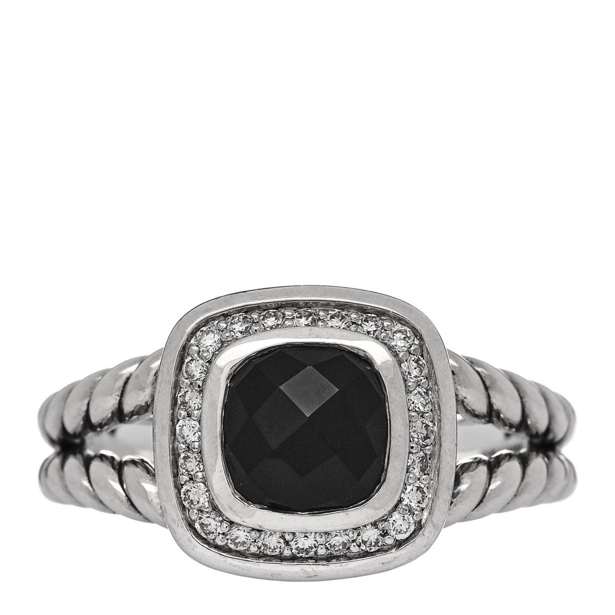David Yurman Sterling Silver Diamond Black Onyx 7mm Petite Albion Ring  54 7 1 of 4