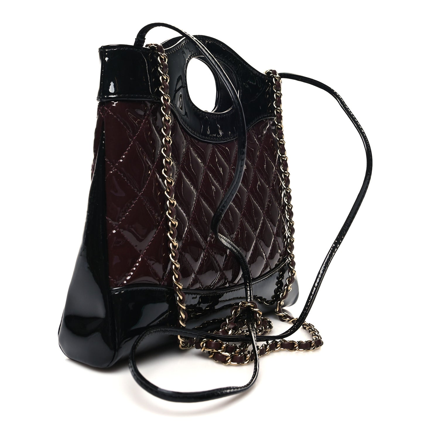 Patent Calfskin Quilted Mini 31 Shopping Bag Burgundy Black