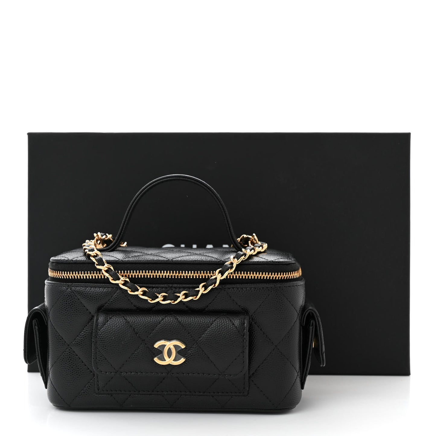 Caviar Quilted Polly Pocket East West Top Vanity With Chain Black