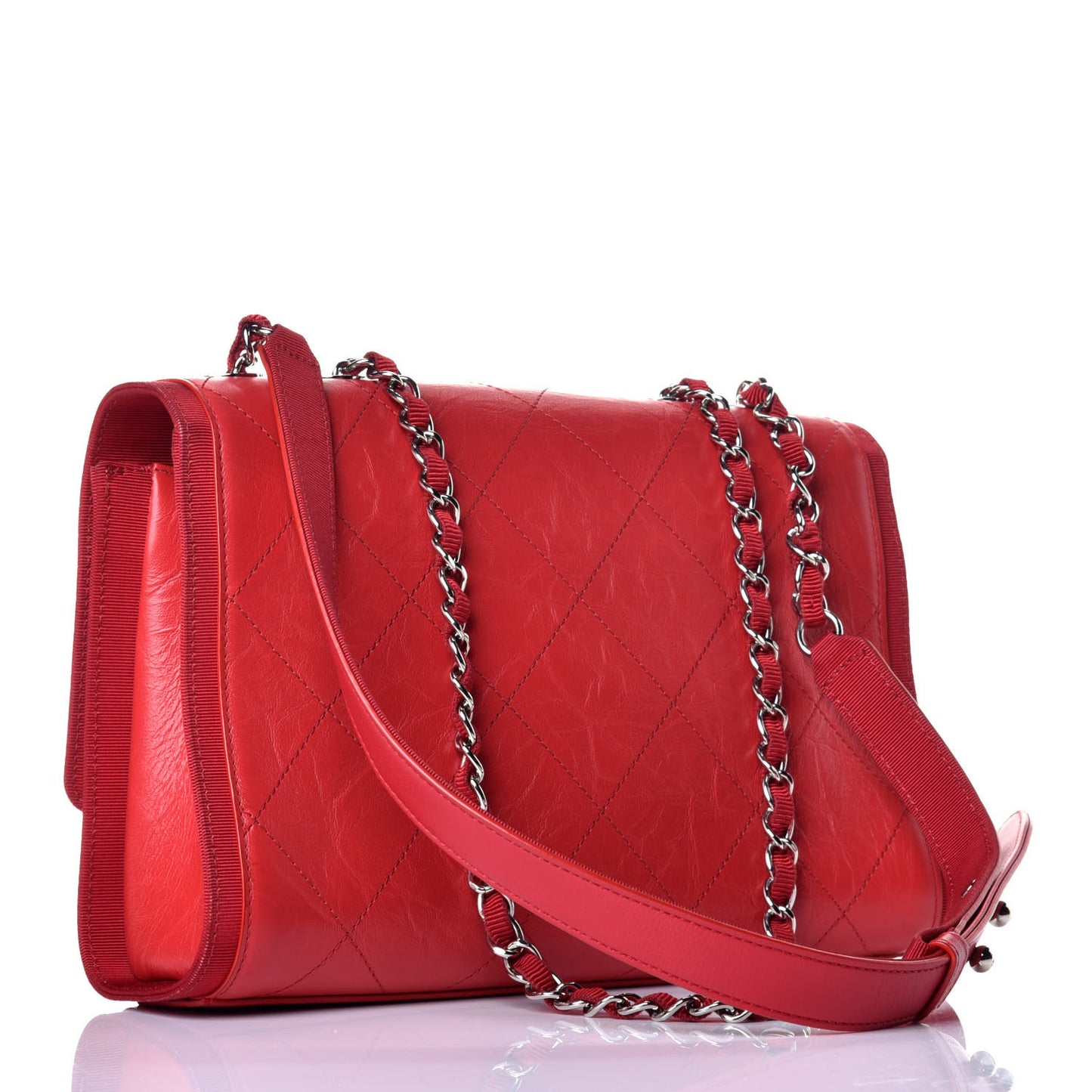Crumpled Calfskin Flap Bag Red