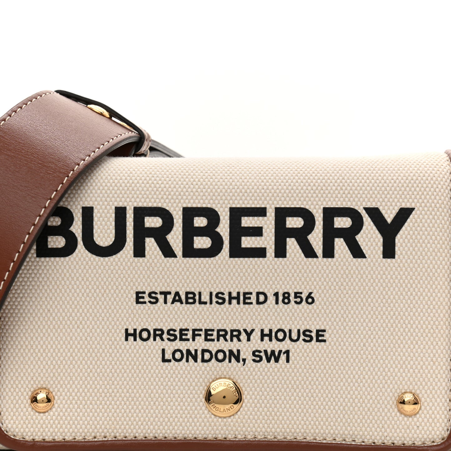 Cotton Canvas Horseferry Print Small Crossbody Bag White Tan