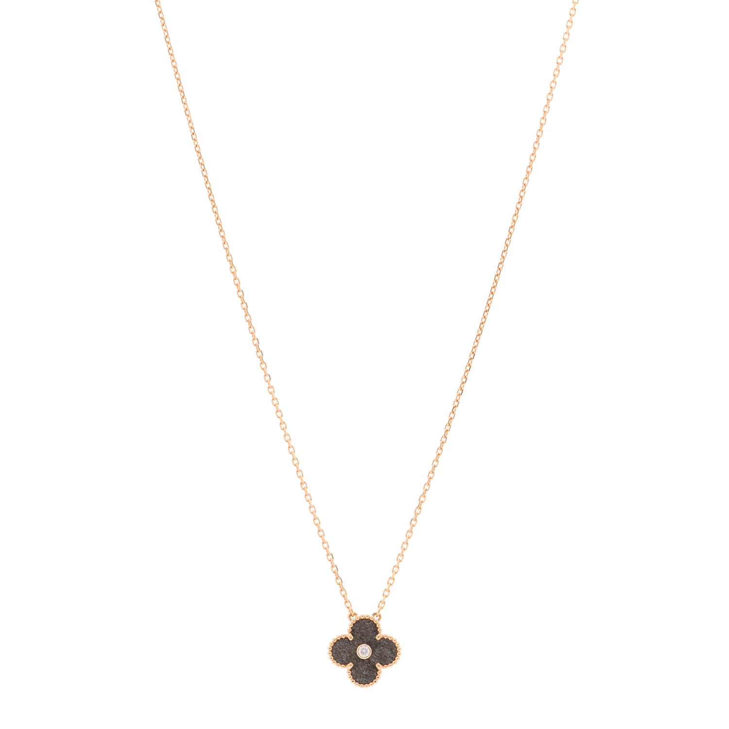 Van Cleef & Arpels 18K Rose Gold Diamond Silver Obsidian Vintage Alhambra Pendant Necklace 1 of 5