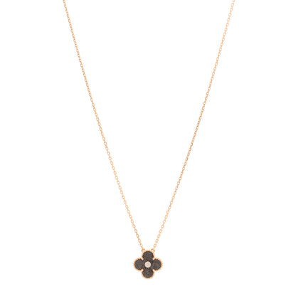 Van Cleef & Arpels 18K Rose Gold Diamond Silver Obsidian Vintage Alhambra Pendant Necklace 1 of 5