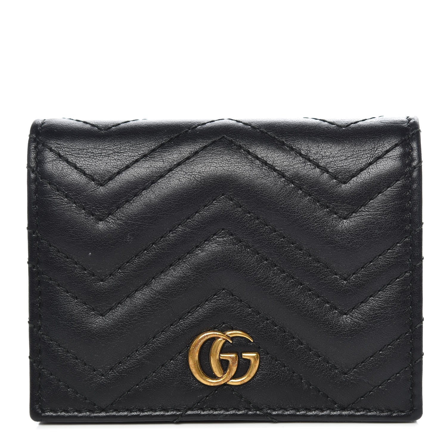 Gucci Calfskin Matelasse GG Marmont Card Case Wallet Black 1 of 8