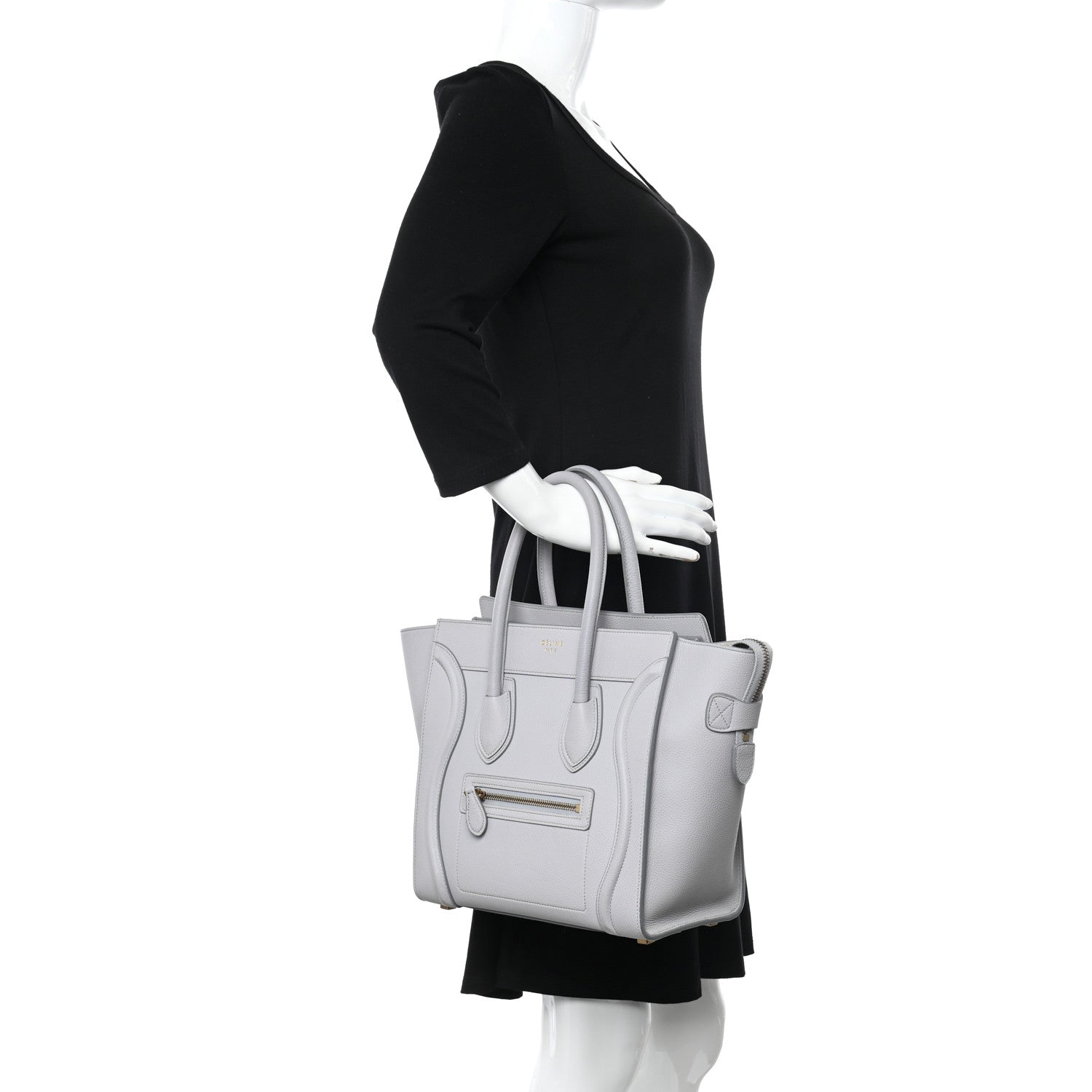 Celine Drummed Calfskin Micro Luggage Light Grey 2 of 11