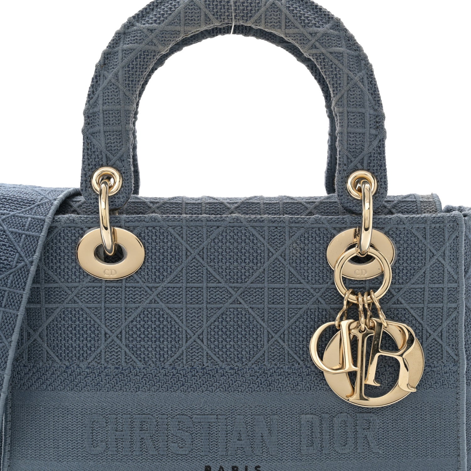 Christian Dior Canvas Embroidered Cannage Medium Lady D-Lite Denim Blue 8 of 12