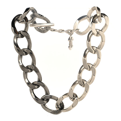 Chanel Metal Chain Link CC Choker Necklace Silver 3 of 5