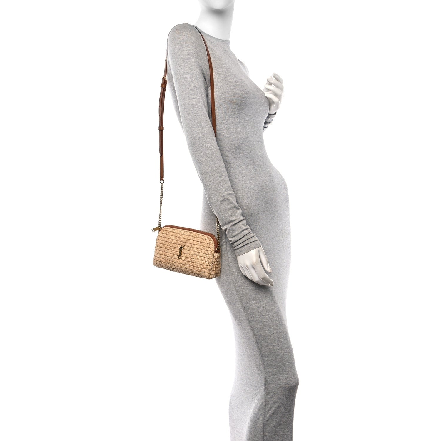 Saint Laurent Raffia Calfskin Gaby Crossbody Bag Natural Brick 2 of 11