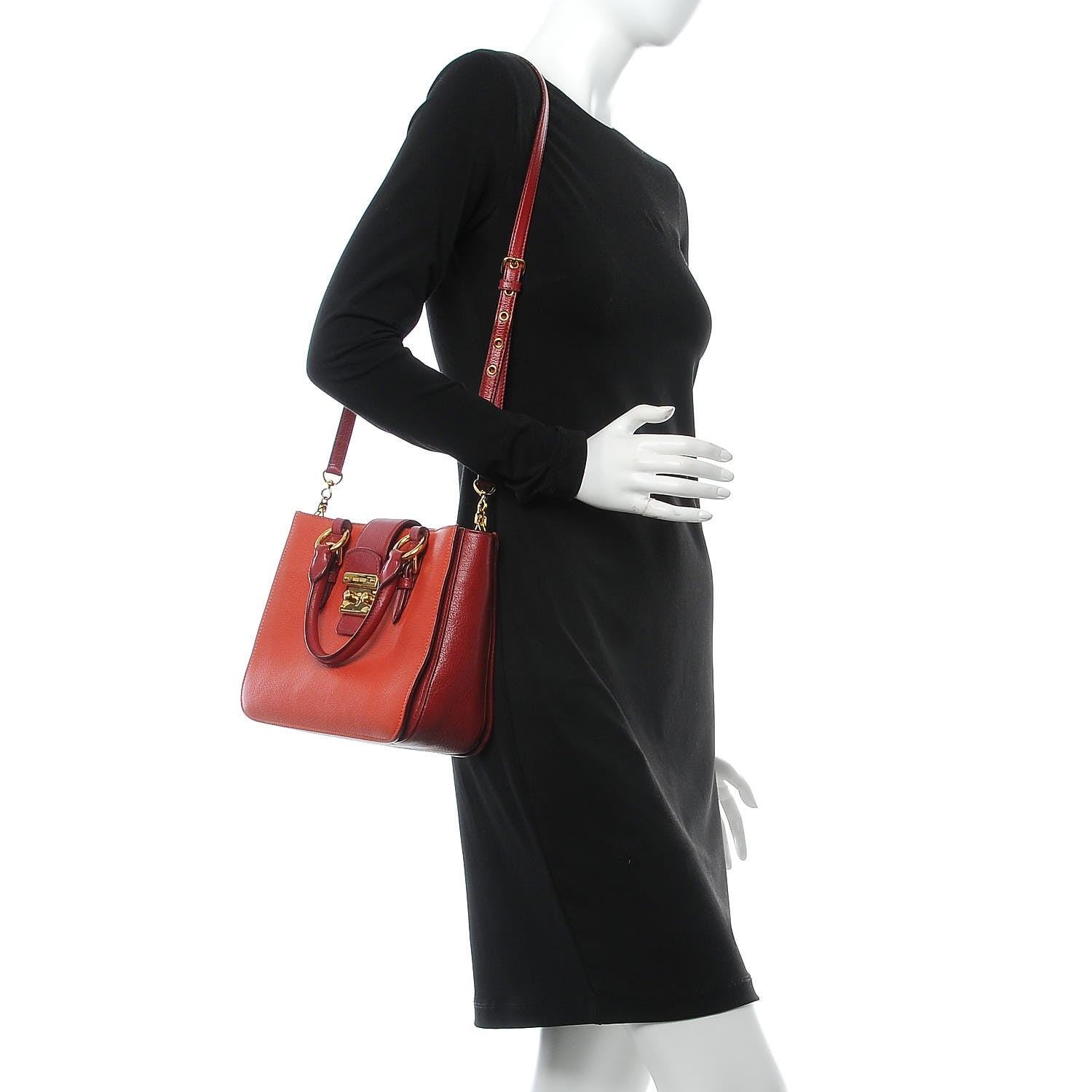Miu Miu Goatskin Madras Shopping Tote Mandarino Rubino 3 of 10