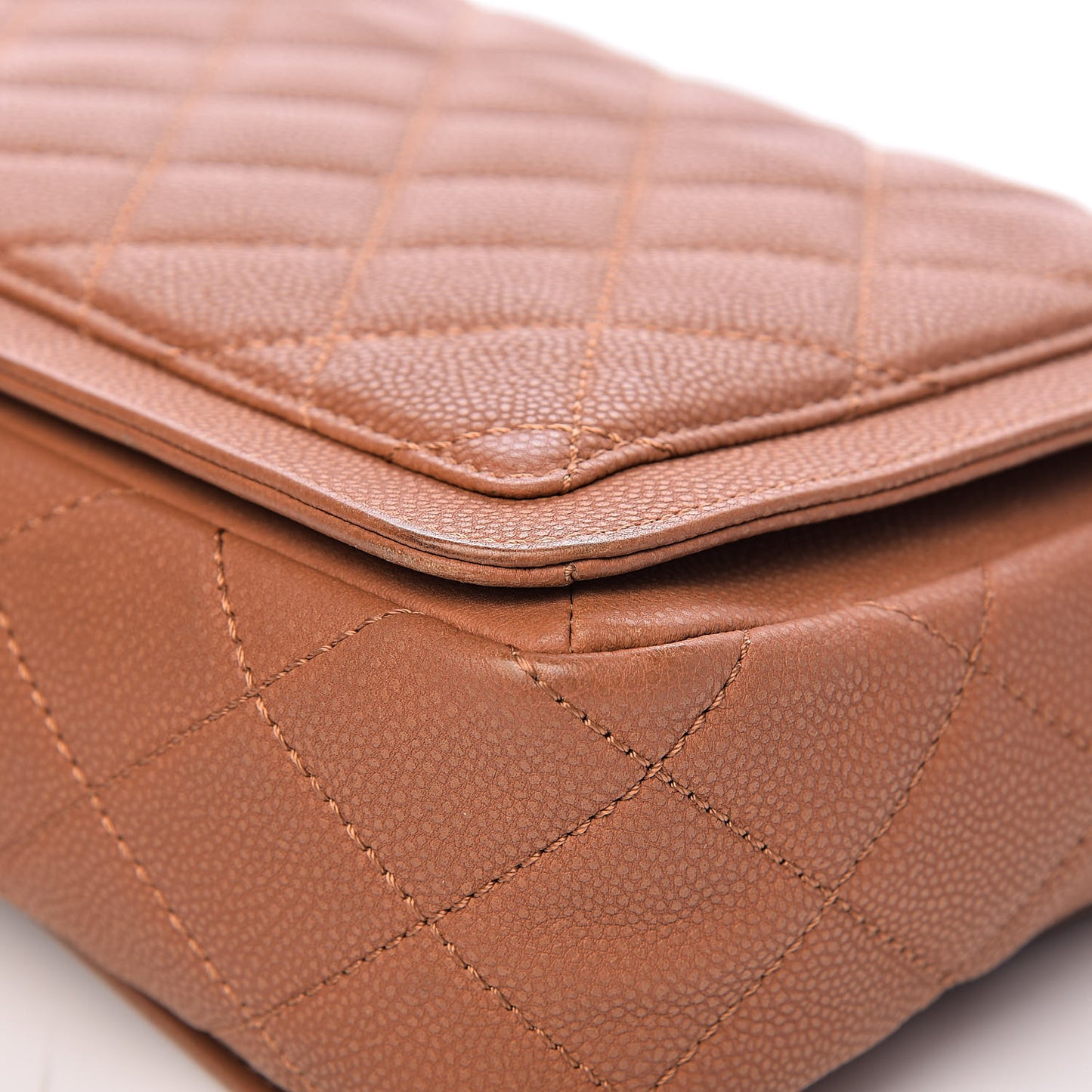 Washed Caviar Quilted Large Turn Around Ligne Flap Camel
