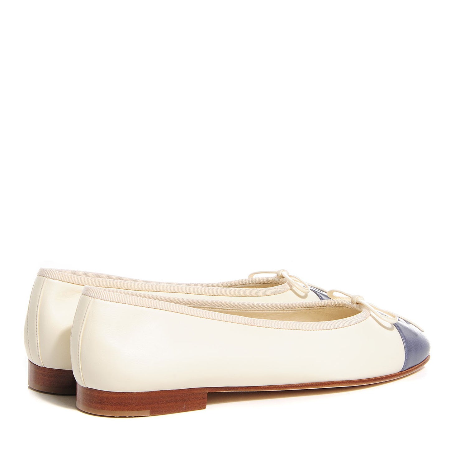 Leather Cap Toe Ballerina Flats 38.5 Ivory Purple