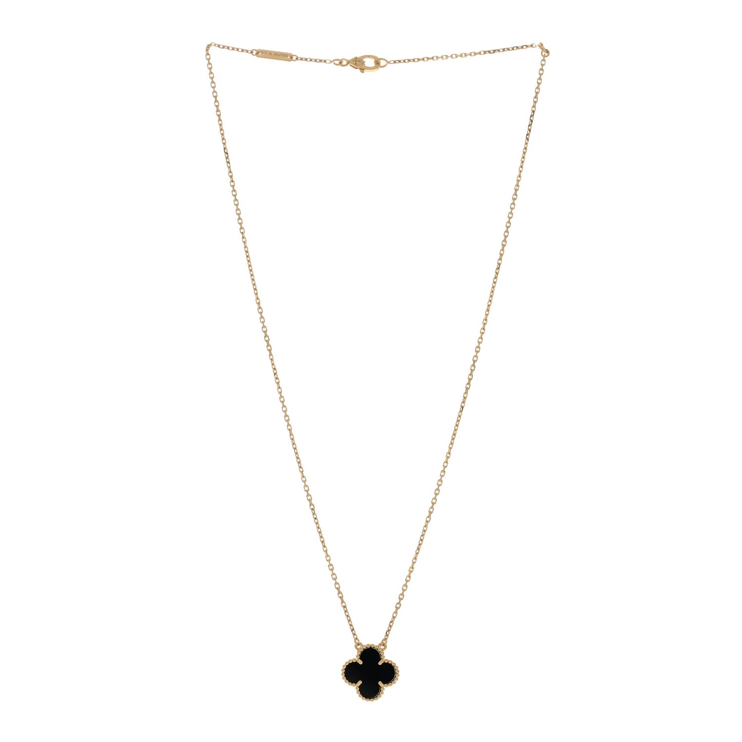 18K Yellow Gold Black Onyx Vintage Alhambra Pendant Necklace