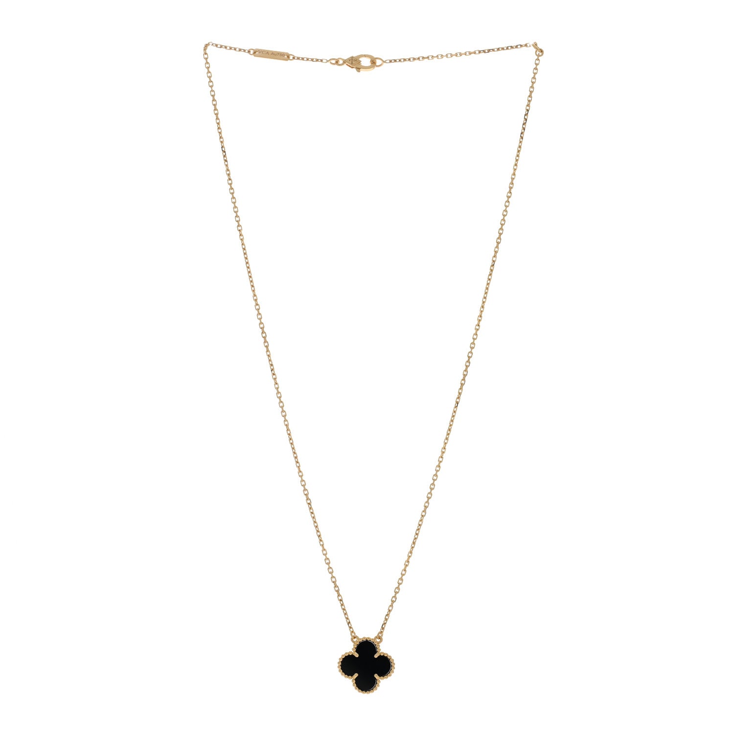 Van Cleef & Arpels 18K Yellow Gold Black Onyx Vintage Alhambra Pendant Necklace 2 of 4