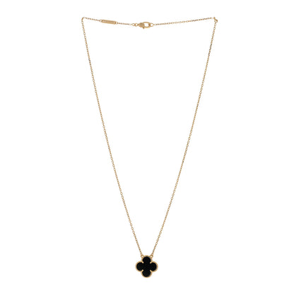 Van Cleef & Arpels 18K Yellow Gold Black Onyx Vintage Alhambra Pendant Necklace 2 of 4