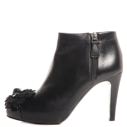 Chanel Leather Cap Toe Tweed Camellia Short Boots 37 Black 1 of 5