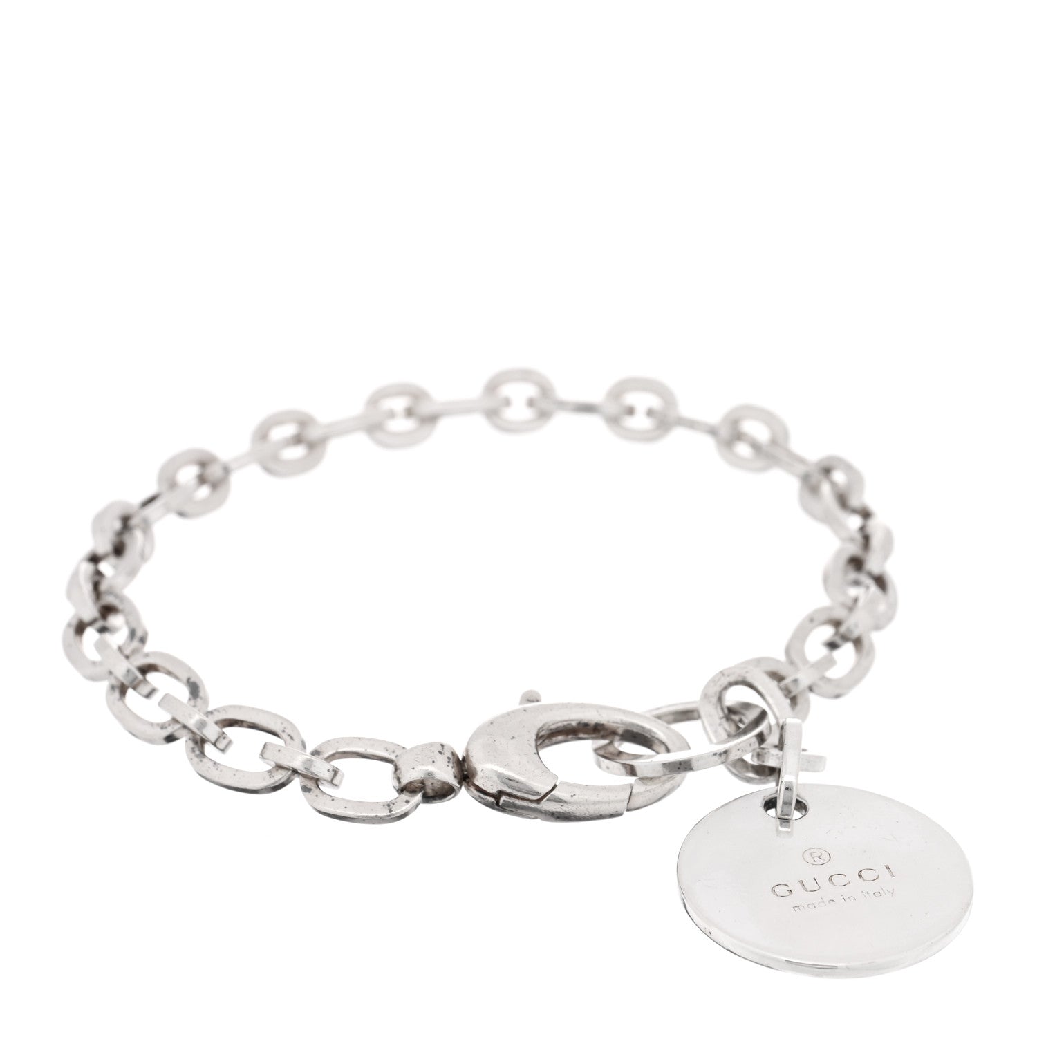Gucci Sterling Silver Link Round Charm Bracelet 1 of 3