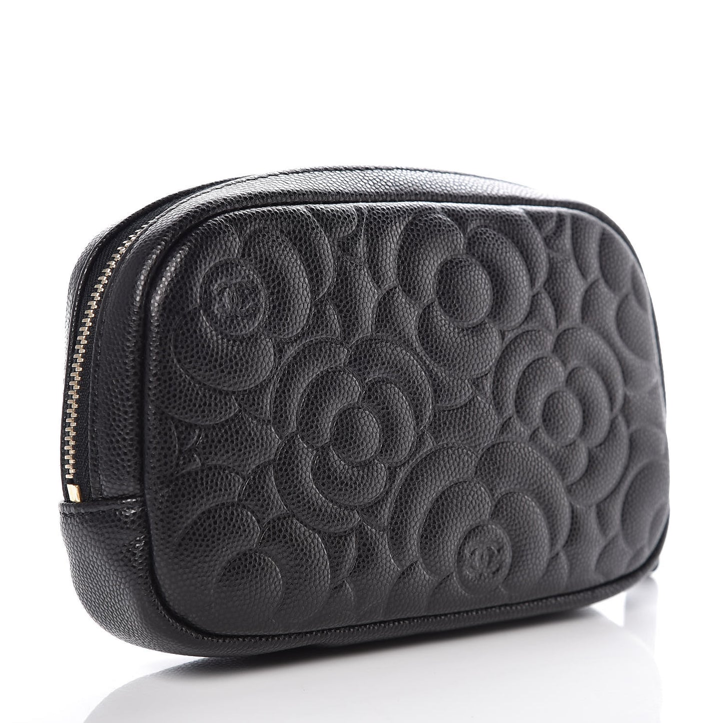 Caviar Camellia Embossed Small Cosmetic Case Black