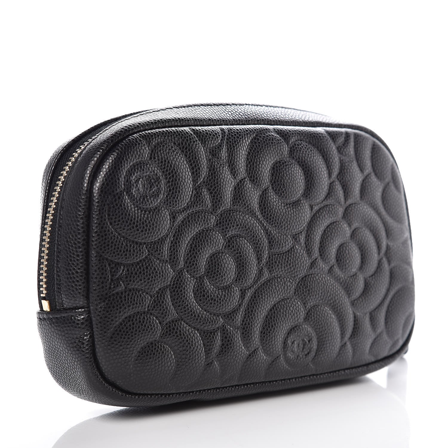Chanel Caviar Camellia Embossed Small Cosmetic Case Black 3 of 7