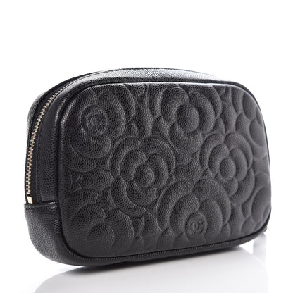 Chanel Caviar Camellia Embossed Small Cosmetic Case Black 3 of 7