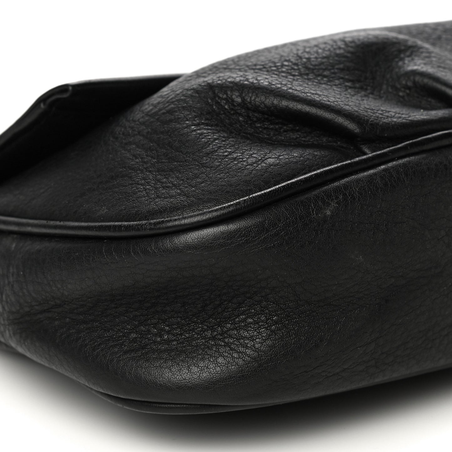 Vitello Flamingo Enamel Fendista Pouchette Crossbody Black