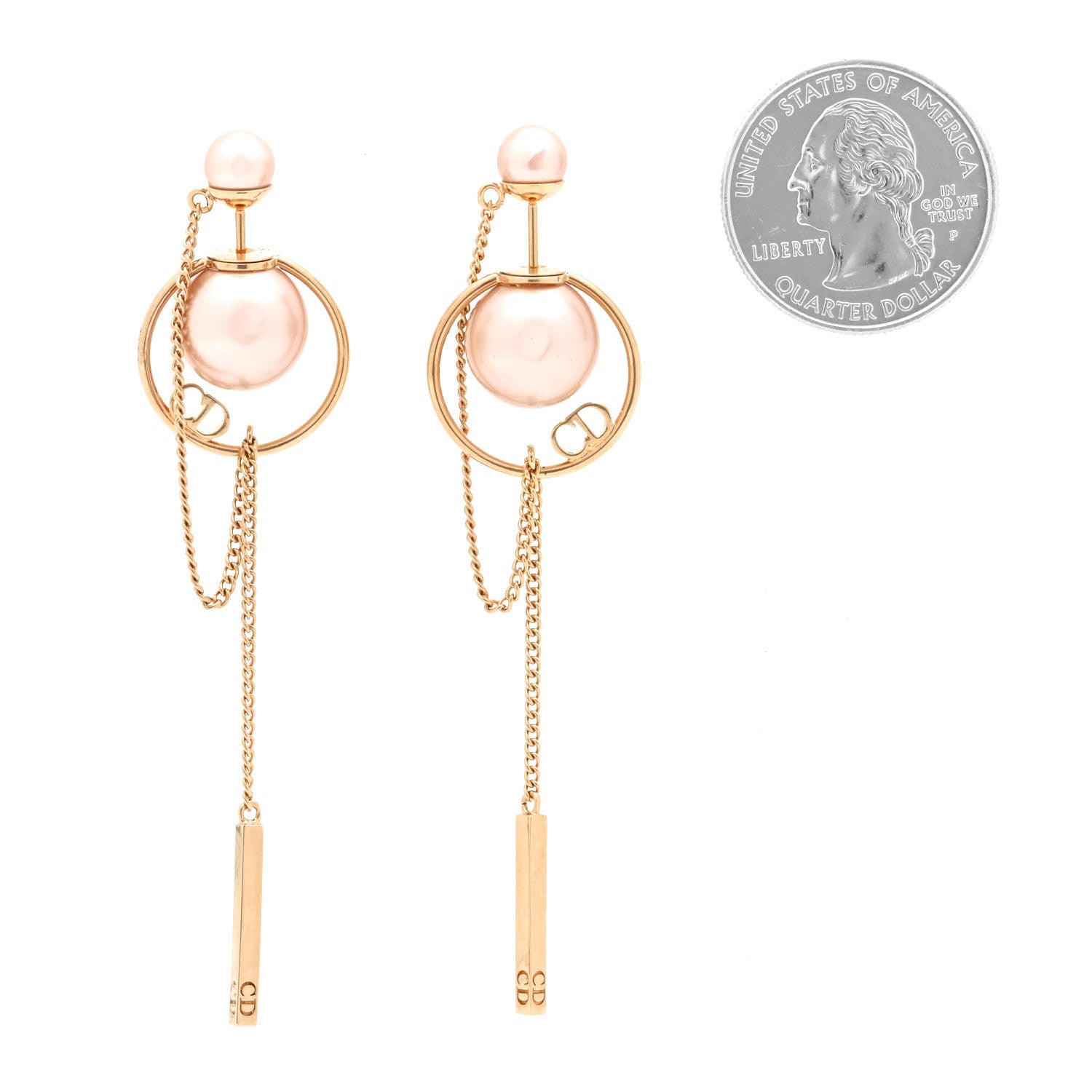 Christian Dior Pearl Tribales Dangle Chain Earrings Pink Gold 2 of 4
