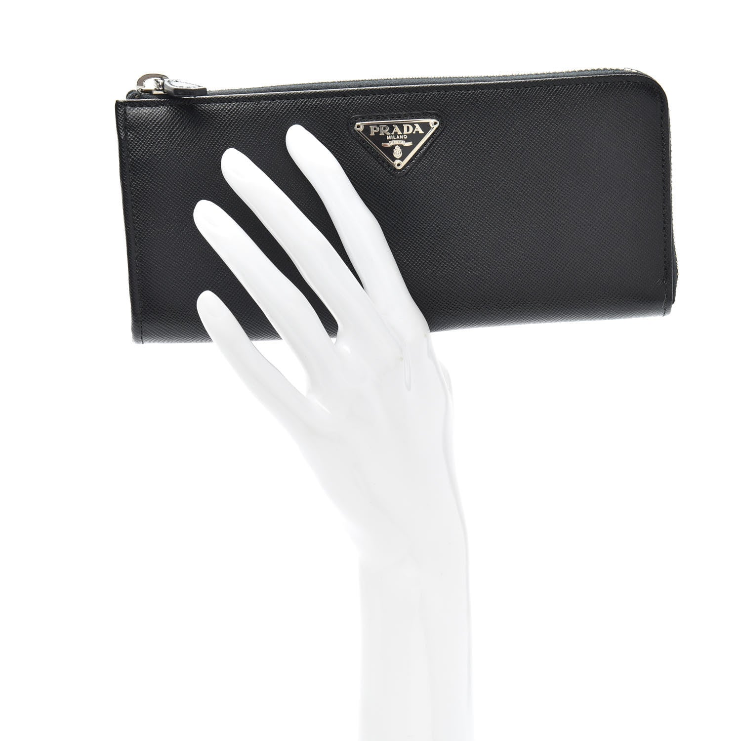 Prada Saffiano Zip Around Wallet Black 2 of 6
