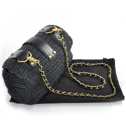 Chanel Straw Raffia Shoulder Bag Black 3 of 11