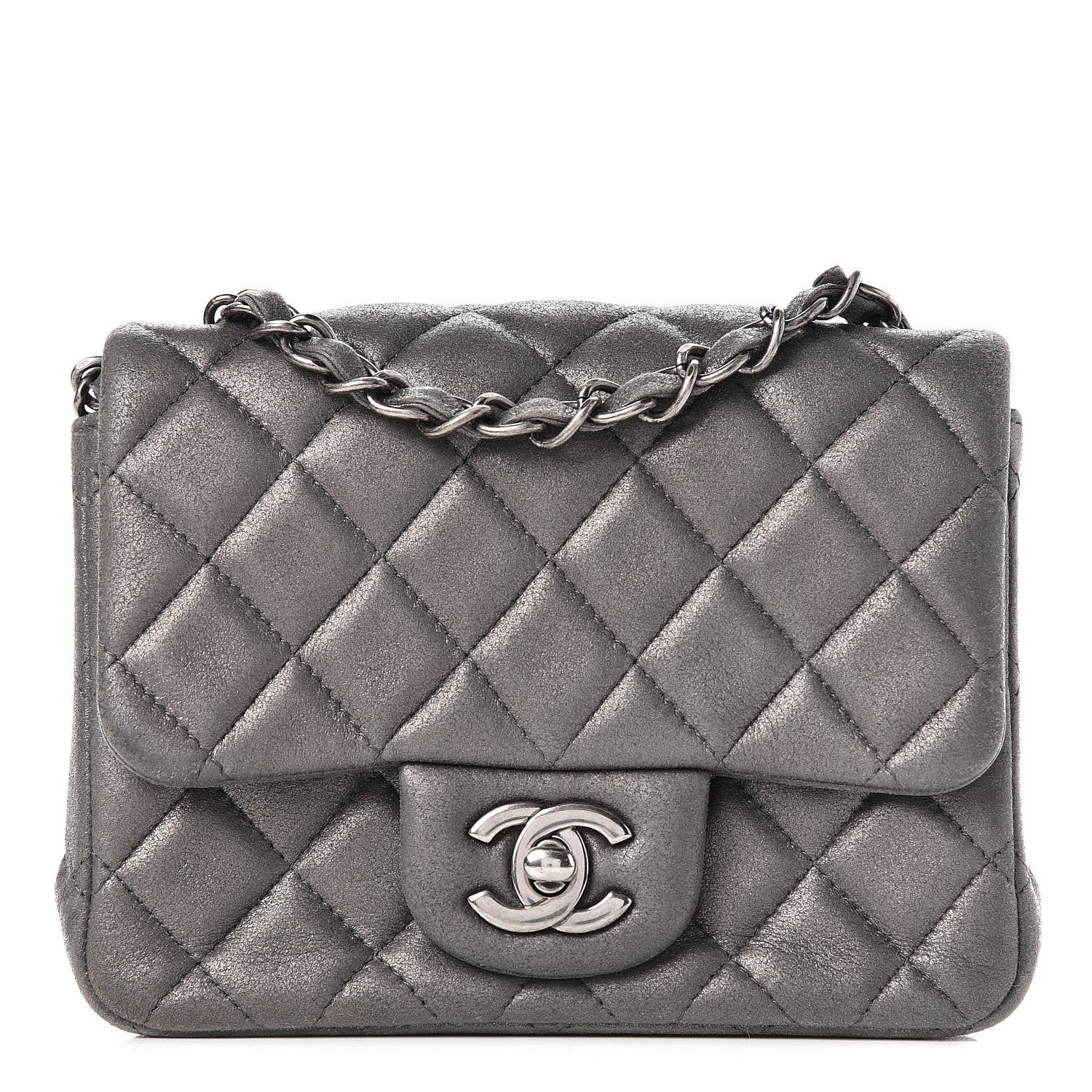 Chanel Iridescent Calfskin Quilted Mini Square Flap Grey 1 of 9