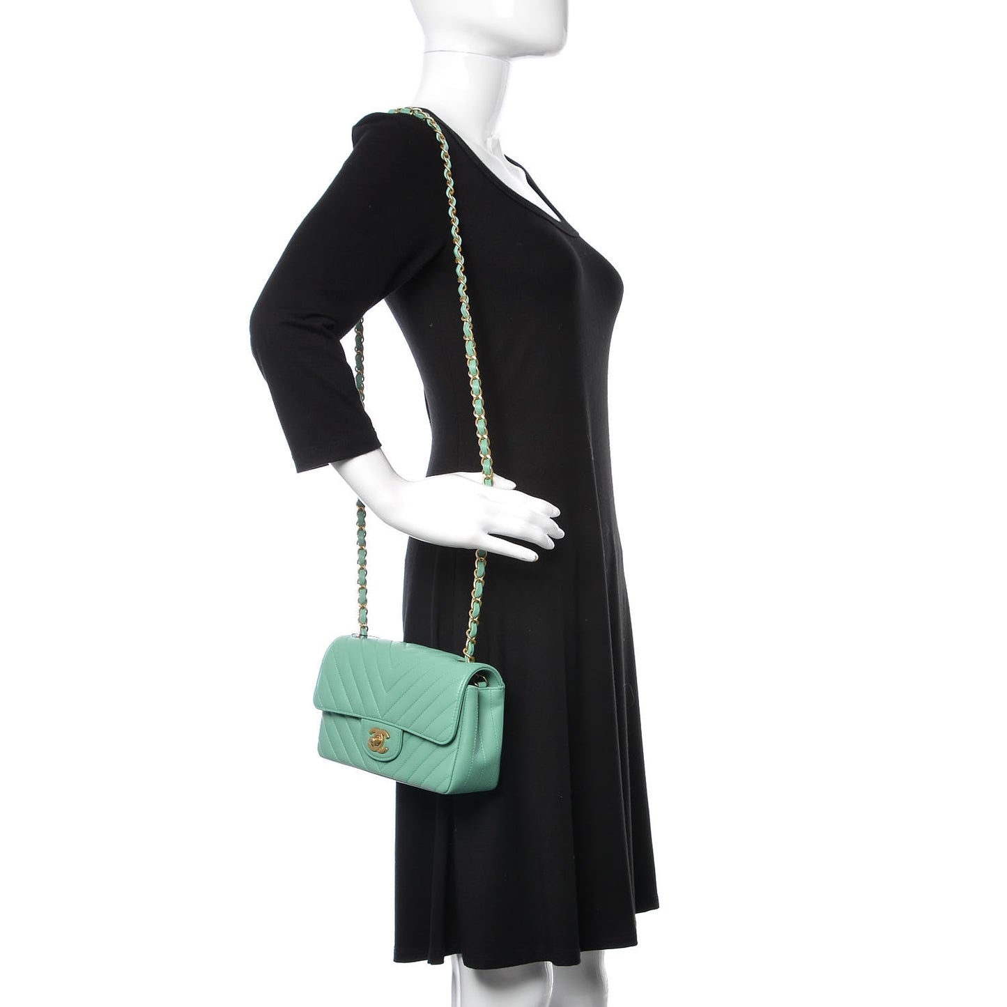 Lambskin Chevron Quilted Mini Rectangular Flap Light Green