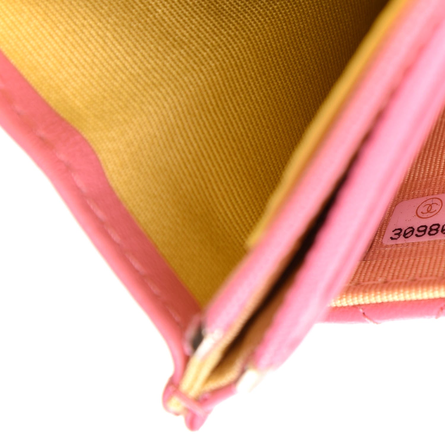 Chanel Lambskin Quilted Wallet On Chain WOC Pink Yellow 10 of 12