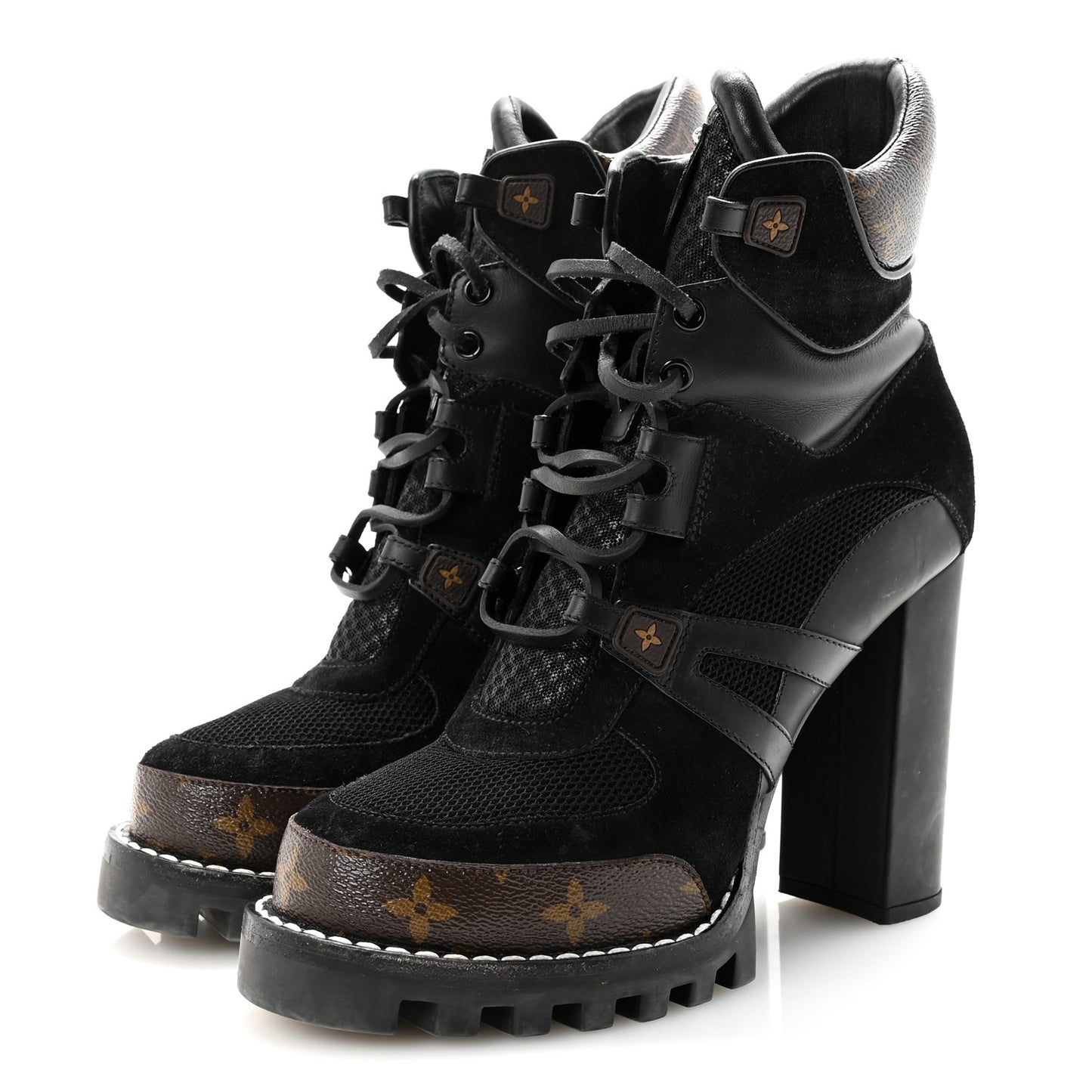 Suede Calfskin Monogram Star Trail Ankle Boots 39.5 Black