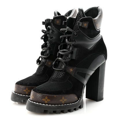 Louis Vuitton Suede Calfskin Monogram Star Trail Ankle Boots 39.5 Black 4 of 8