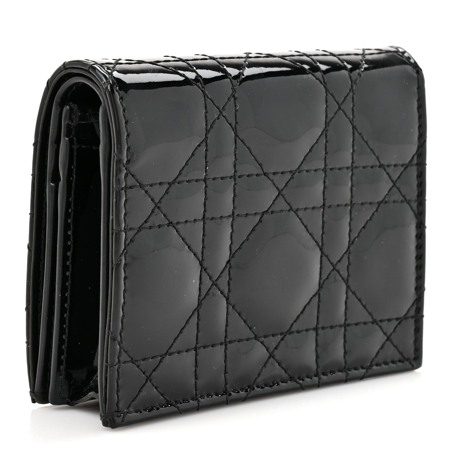 Patent Cannage Small Lady Dior Flap Card Holder Black