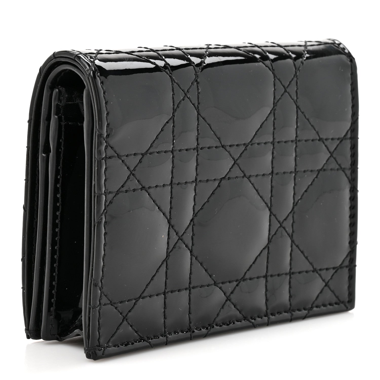 Christian Dior Patent Cannage Small Lady Dior Flap Card Holder Black 3 of 8