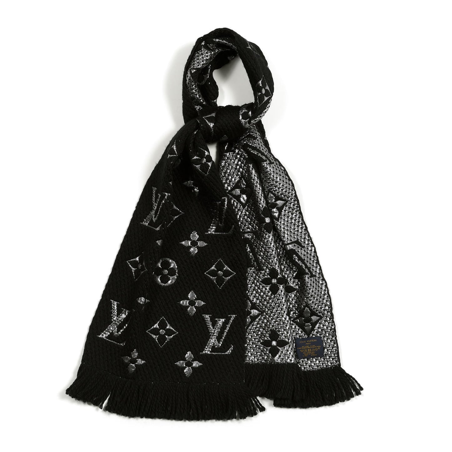 Wool Silk Logomania Shine Scarf Black