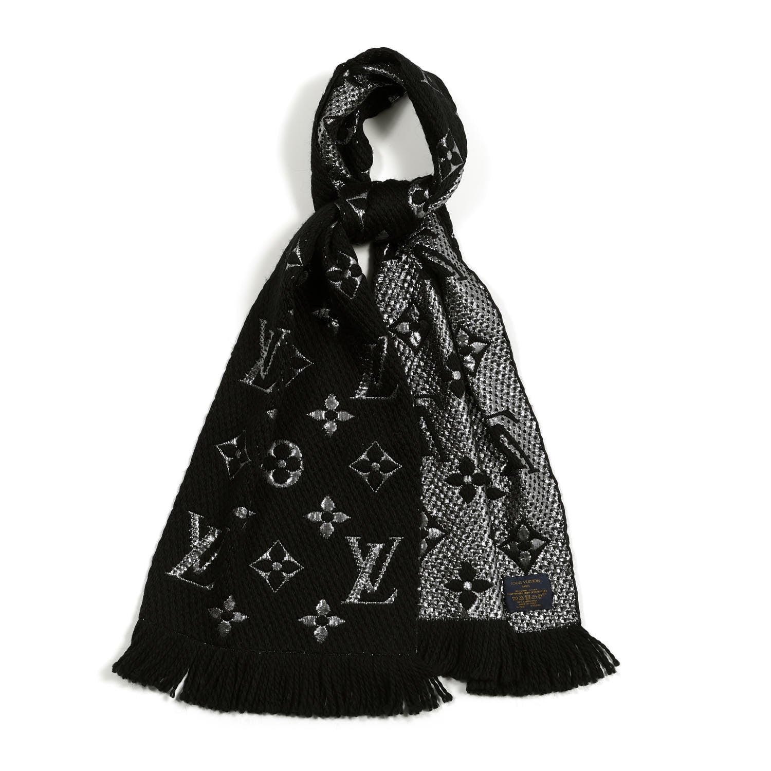 Louis Vuitton Wool Silk Logomania Shine Scarf Black 1 of 3