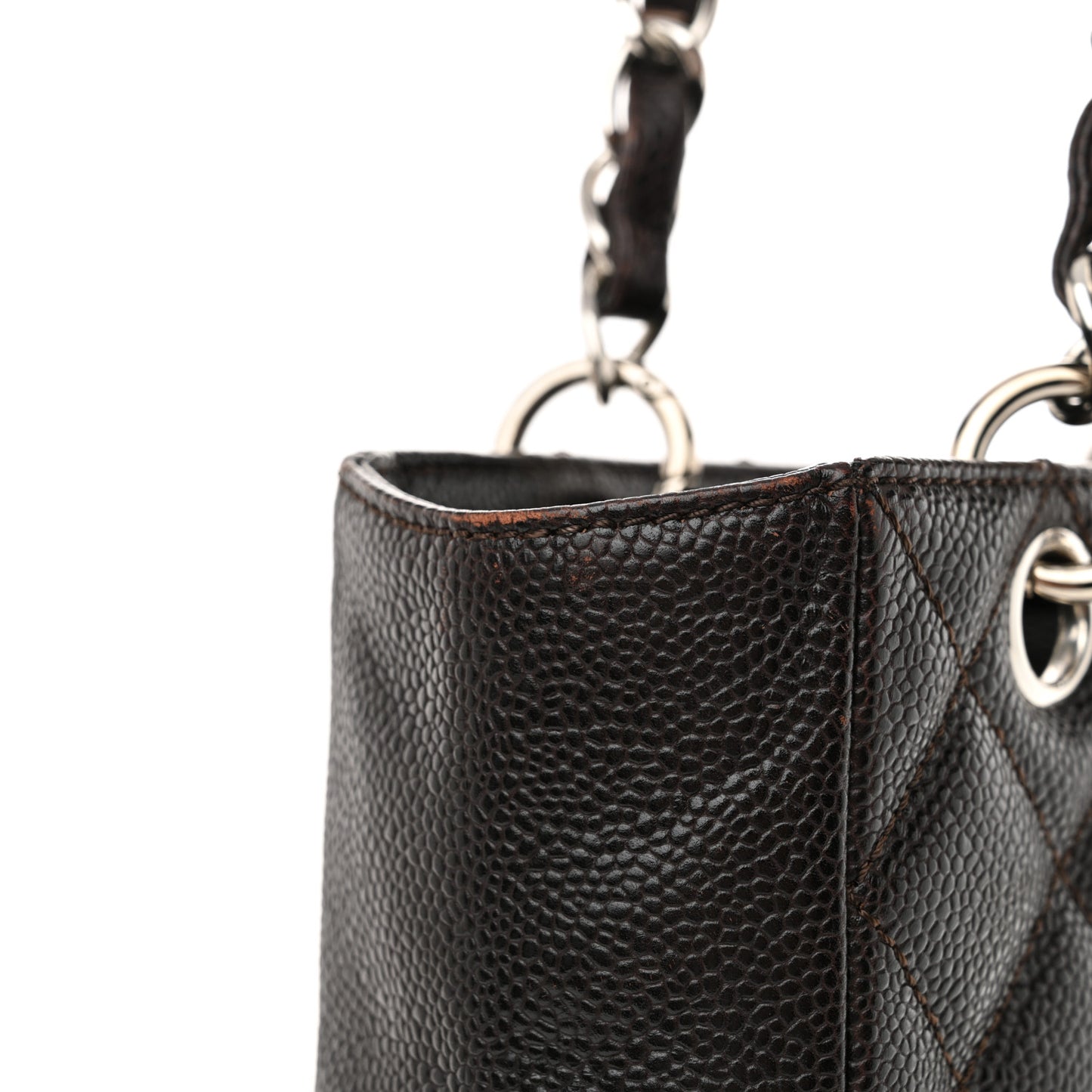Caviar Quilted Petit Shopping Tote PST Dark Brown