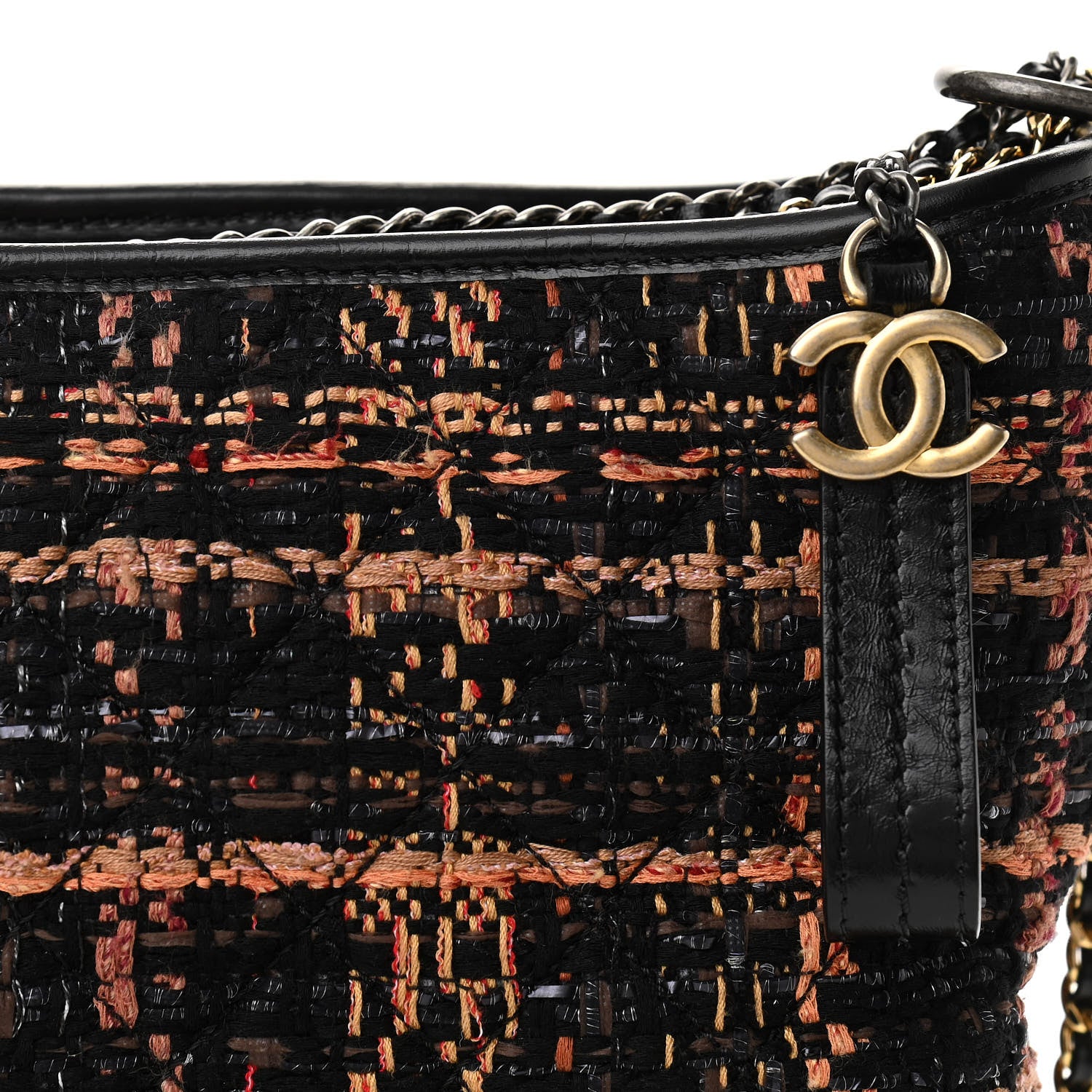 Chanel Tweed Calfskin Medium Gabrielle Hobo Black Brown 8 of 11