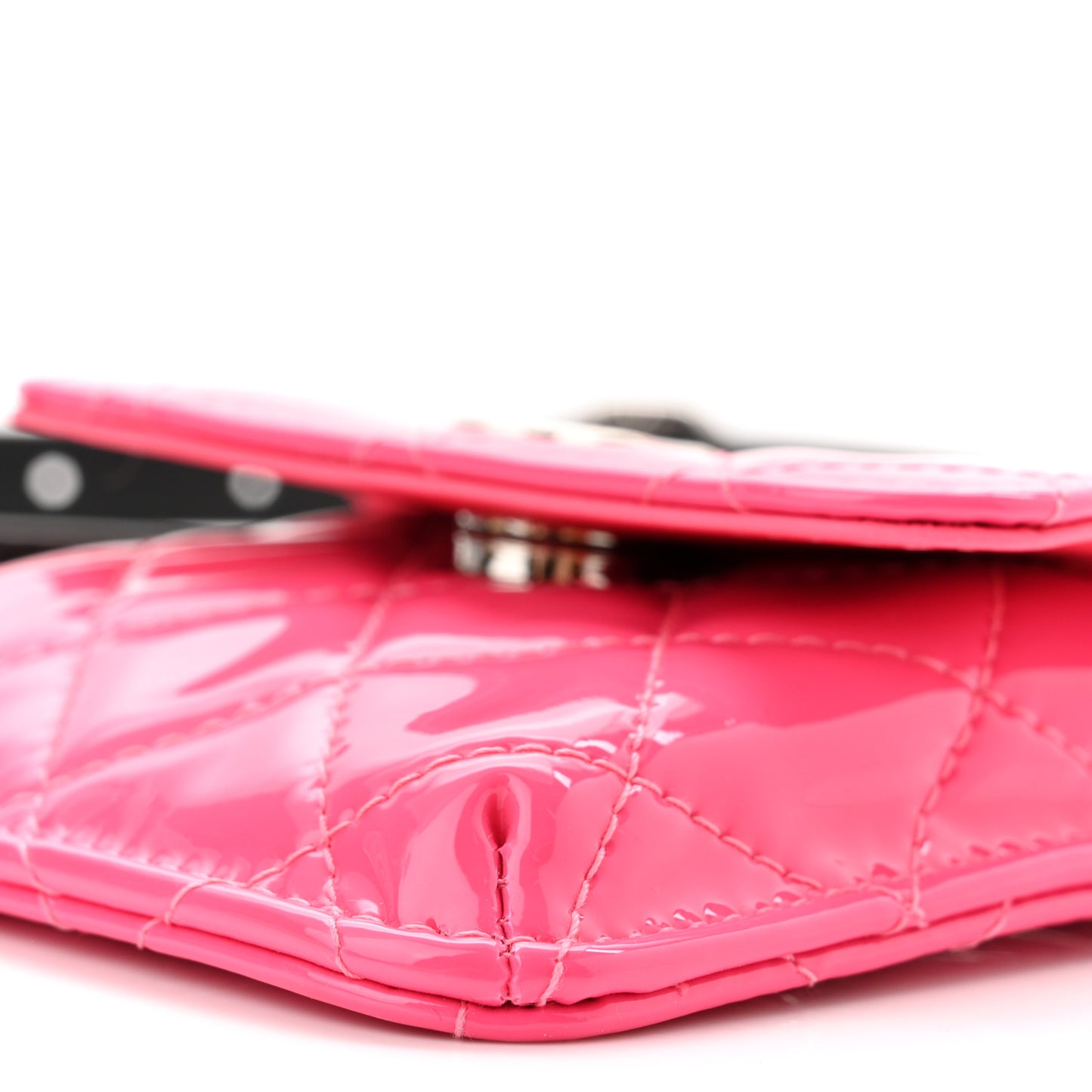 Patent Quilted Belt In Love Double Mini Flap Waist Bag Black Pink