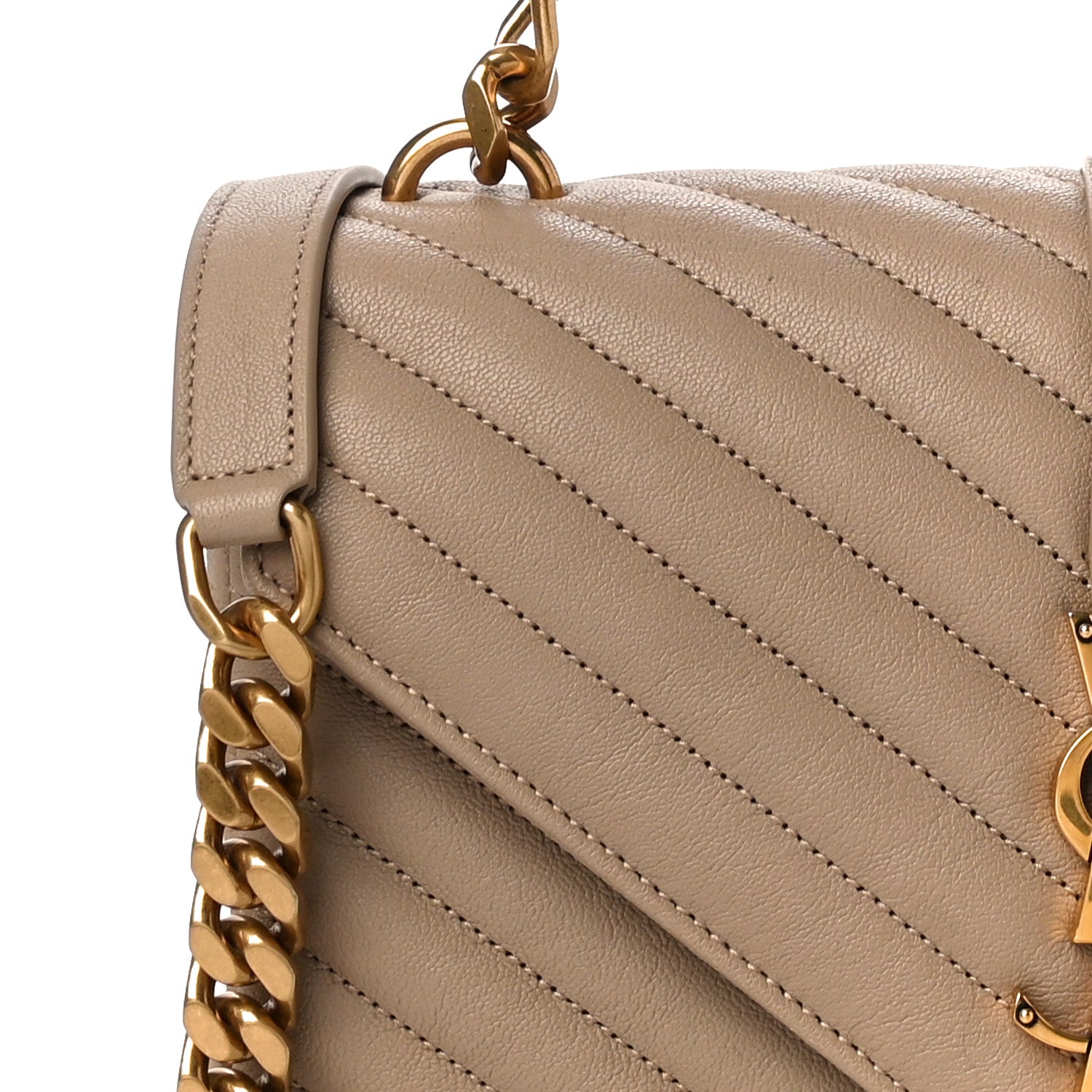 Saint Laurent Sheepskin Matelasse Chevron Monogram Medium College Bag Dark Beige 8 of 10
